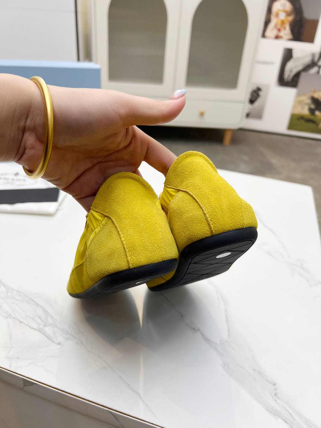 PRADA COLLAPSE SNEAKERS IN YELLOW SUEDE AND NYLON