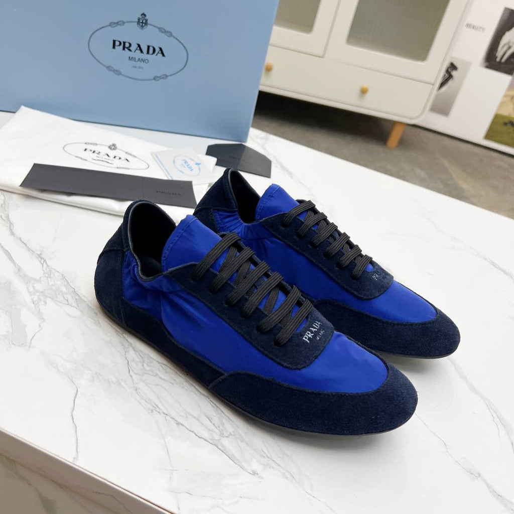 PRADA COLLAPSE SNEAKERS IN BLUE SUEDE AND NYLON
