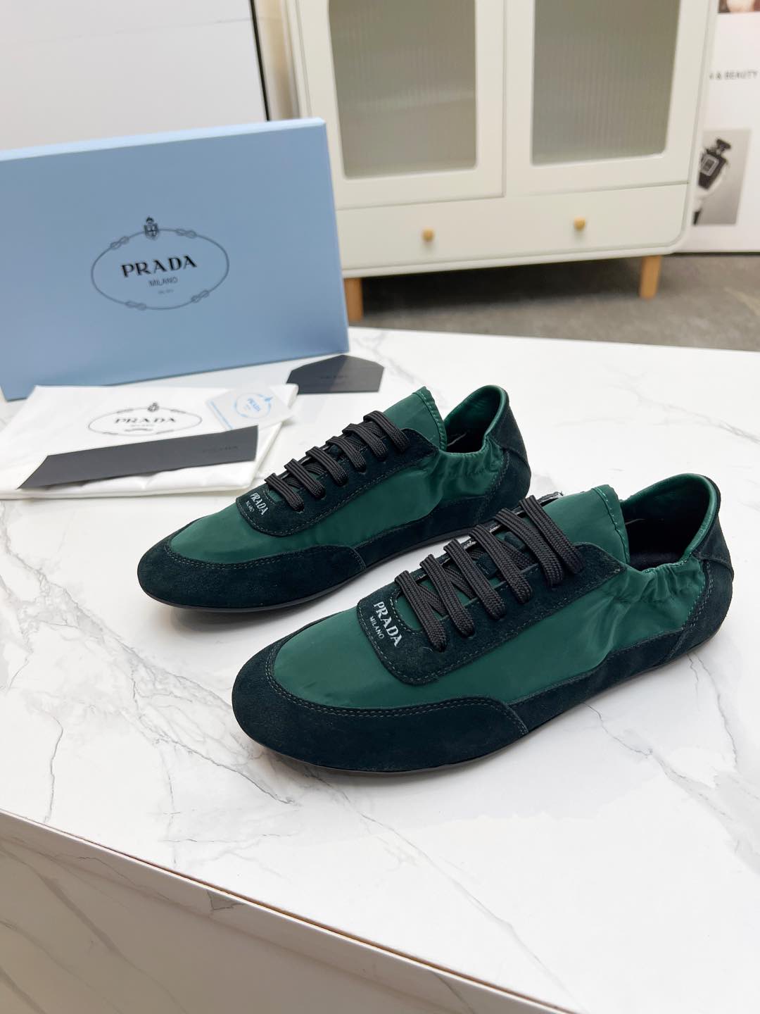 PRADA COLLAPSE SNEAKERS IN BLACK SUEDE AND FOREST GREEN NYLON