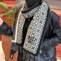 LOUIS VUITTON FLOWER MONOGRAM SCARF 180 CM IN BLACK MIX WHITE CASHMERE 388305