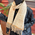 LOUIS VUITTON FLOWER MONOGRAM SCARF 180 CM IN TORTILLA BROWN MIX WHITE CASHMERE 388304