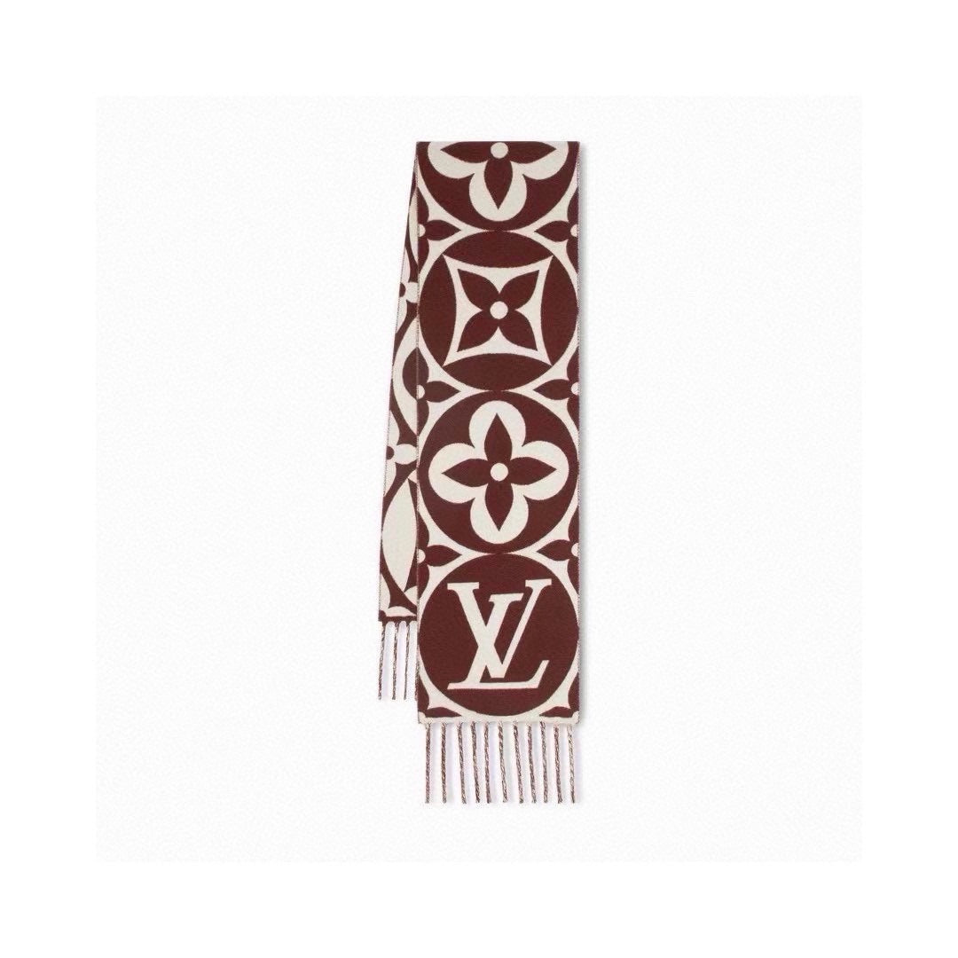 LOUIS VUITTON MEDALLION SCARF 235 CM IN CHOCOLATE BROWN MIX WHITE WOOL 399900