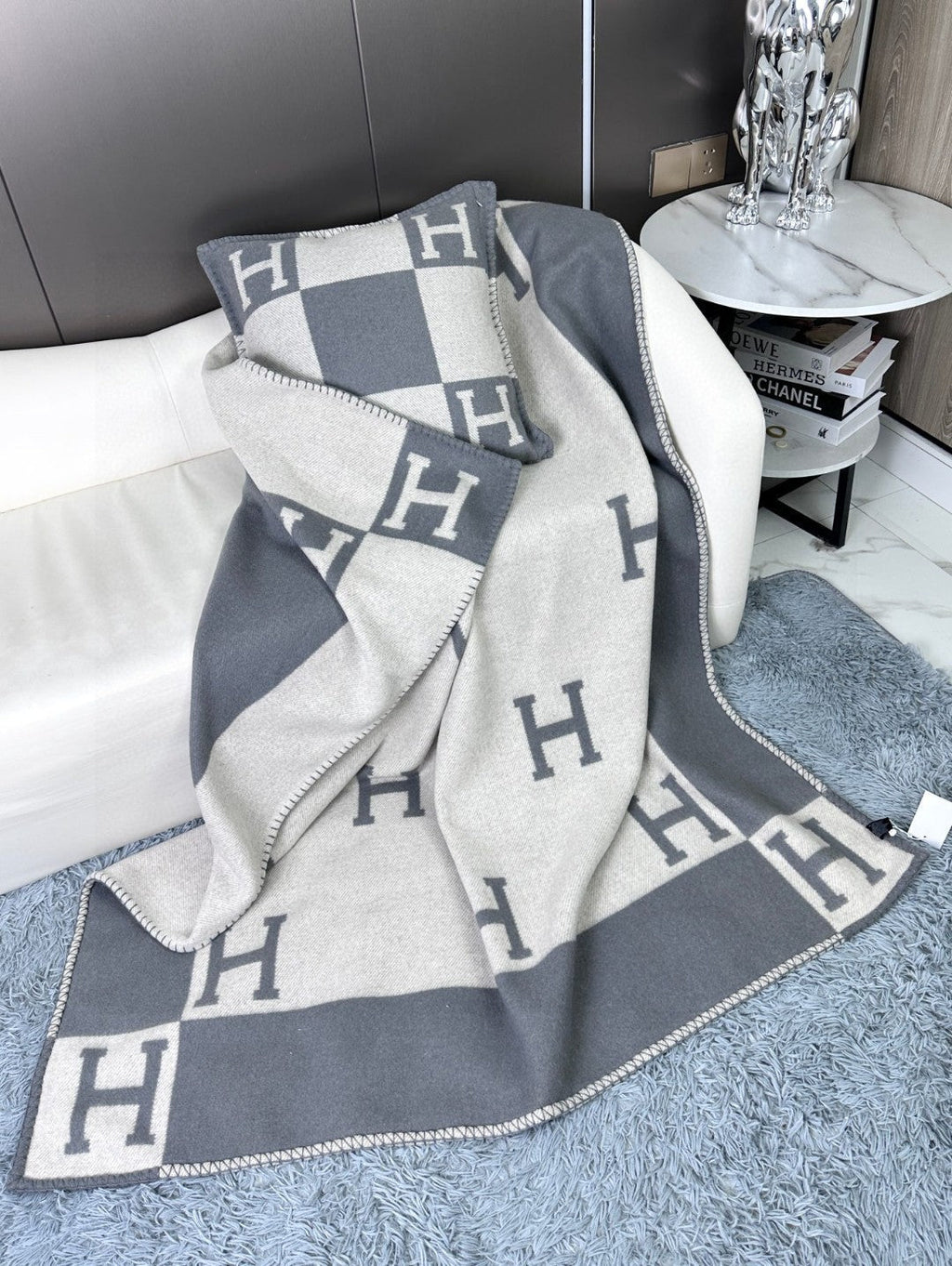 HERMES AVALON THROW BLANKET 170 CM IN COOL GRAY CASERE 294471