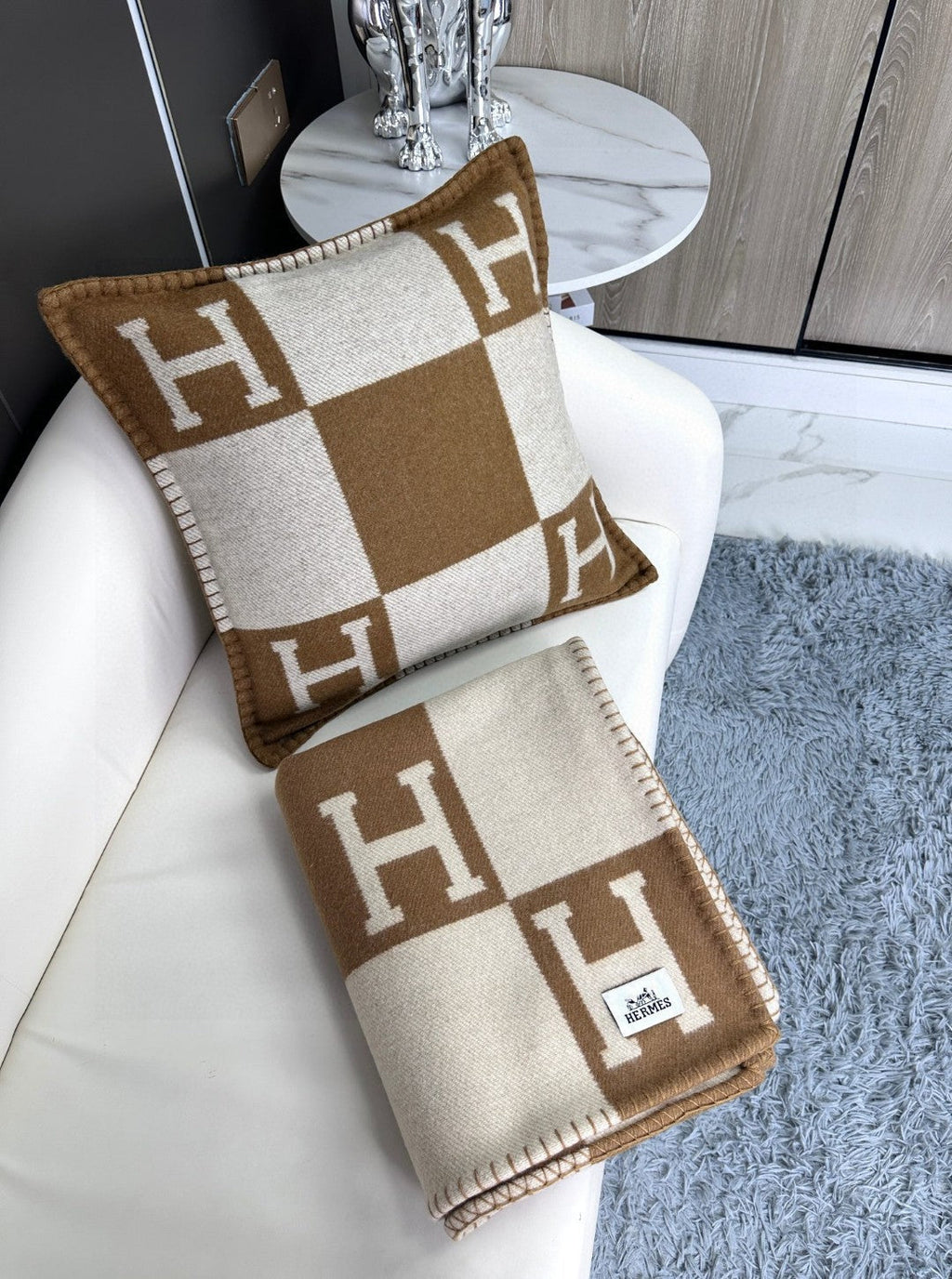 HERMES AVALON THROW BLANKET 170 CM IN CIDER BROWN CASERE 294473