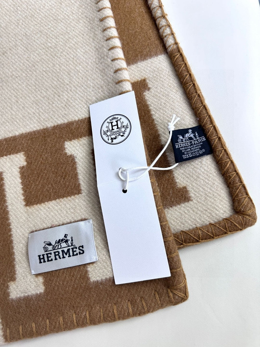 HERMES AVALON THROW BLANKET 170 CM IN CIDER BROWN CASERE 294473