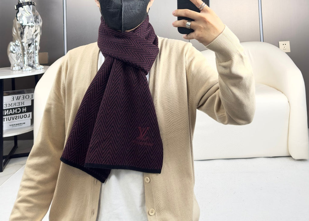 LOUIS VUITTON SCARF 180 CM IN WINE PURPLE CASHMERE 393154