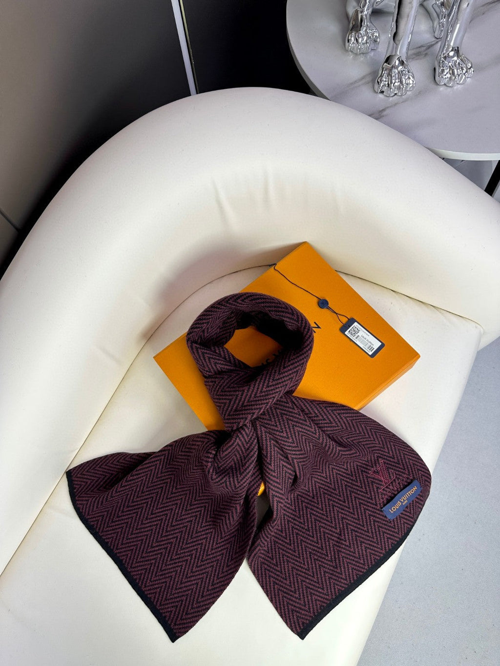 LOUIS VUITTON SCARF 180 CM IN WINE PURPLE CASHMERE 393154