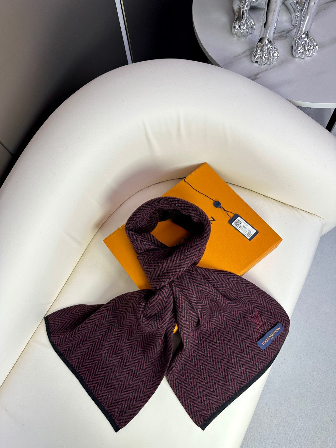 LOUIS VUITTON SCARF 180 CM IN WINE PURPLE CASHMERE 393154