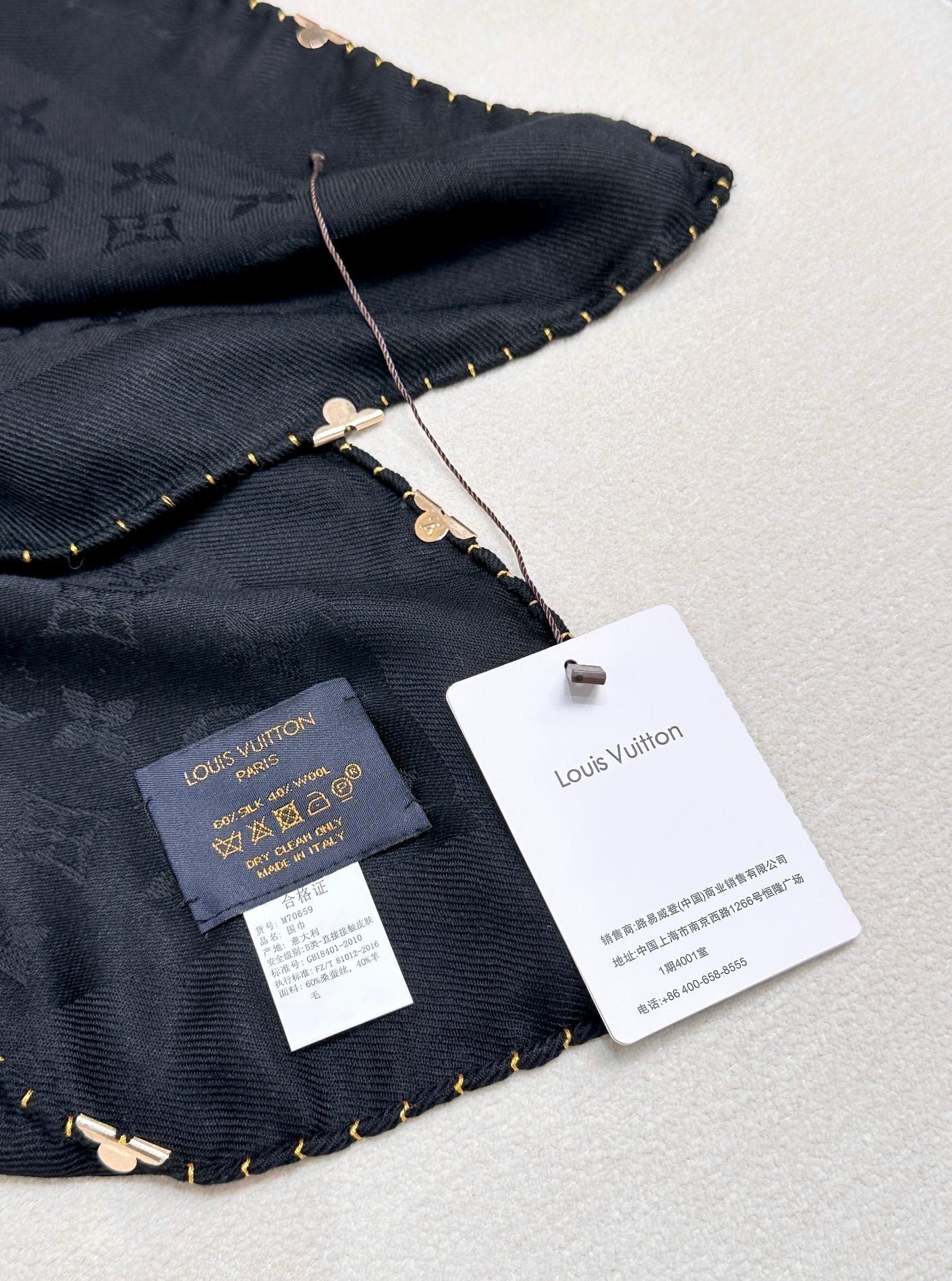 LOUIS VUITTON EVERMORE SCARF 140 CM IN BLACK SILK AND WOOL 393156