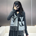 LOUIS VUITTON GRAPHIC DUAL SCARF 192 CM IN BLACK MIX LIGHT GRAY WOOL AND CASHMERE 396435