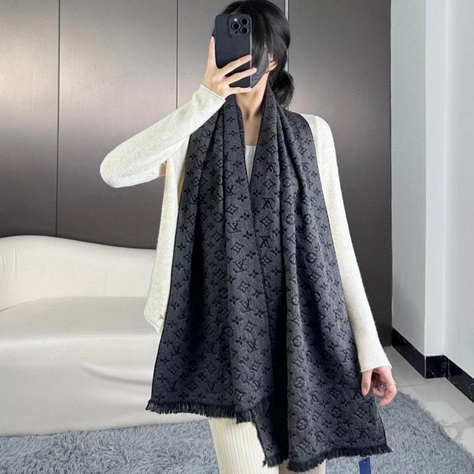 LOUIS VUITTON SCARF 180 CM IN PRUSSIAN BLUE CLASSIC MONOGRAM CASHMERE 396439