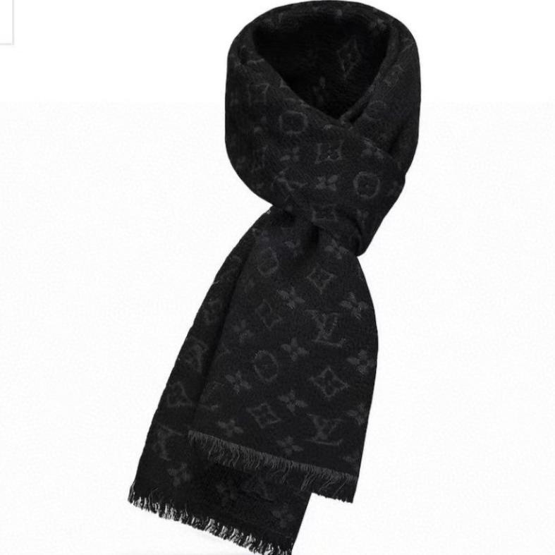 LOUIS VUITTON SCARF 180 CM IN BLACK CLASSIC MONOGRAM CASHMERE 396441