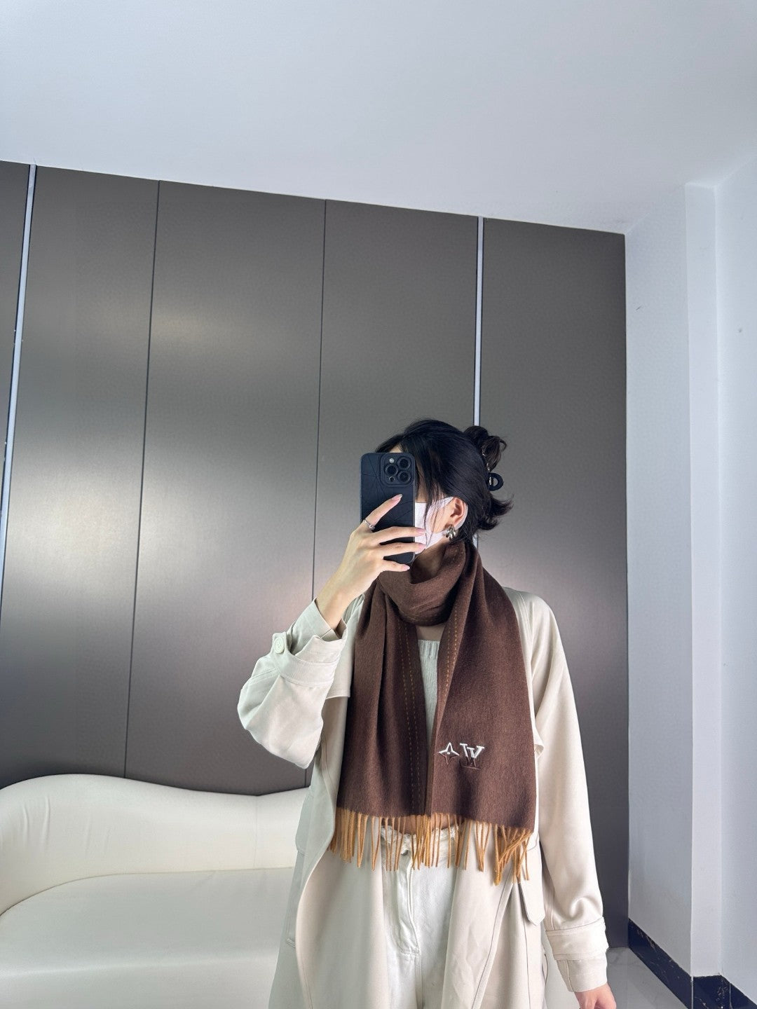 LOUIS VUITTON DUAL SCARF 180 CM IN CHOCOLATE BROWN CASHMERE 398376