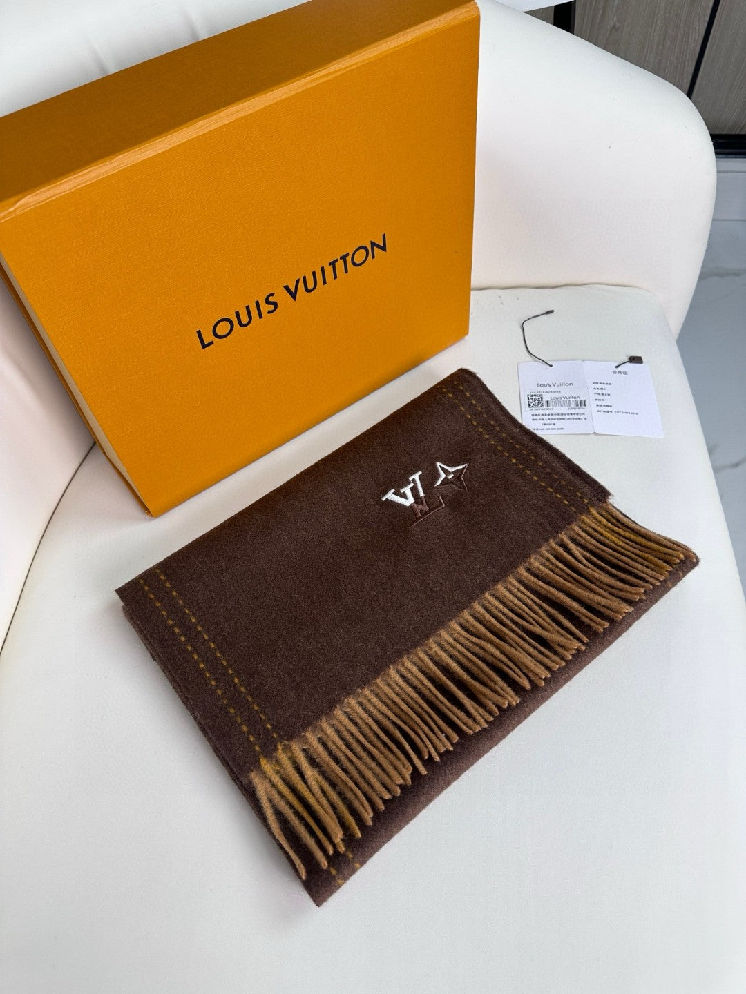 LOUIS VUITTON DUAL SCARF 180 CM IN CHOCOLATE BROWN CASHMERE 398376