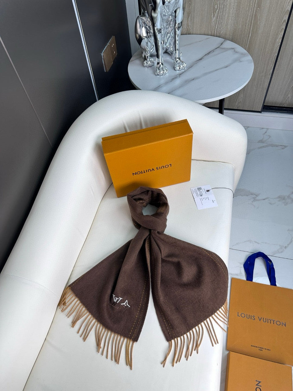 LOUIS VUITTON DUAL SCARF 180 CM IN CHOCOLATE BROWN CASHMERE 398376