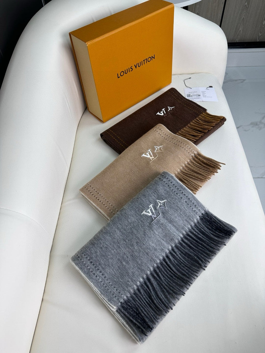 LOUIS VUITTON DUAL SCARF 180 CM IN CHOCOLATE BROWN CASHMERE 398376