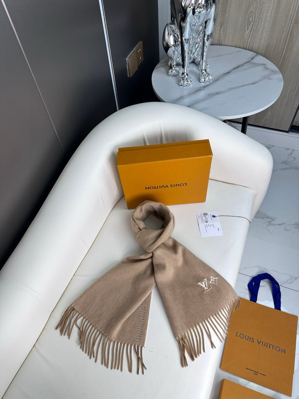 LOUIS VUITTON DUAL SCARF 180 CM IN MEDIUM BROWN CASHMERE 398377