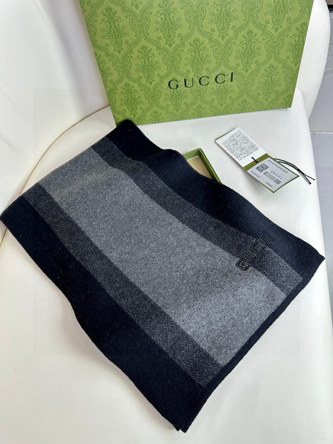 GUCCI SCARF 180 CM IN BLACK MIX DARK GRAY CASHMERE 398446