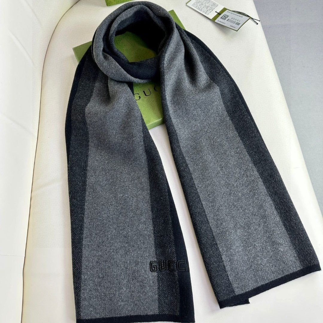 GUCCI SCARF 180 CM IN BLACK MIX DARK GRAY CASHMERE 398446