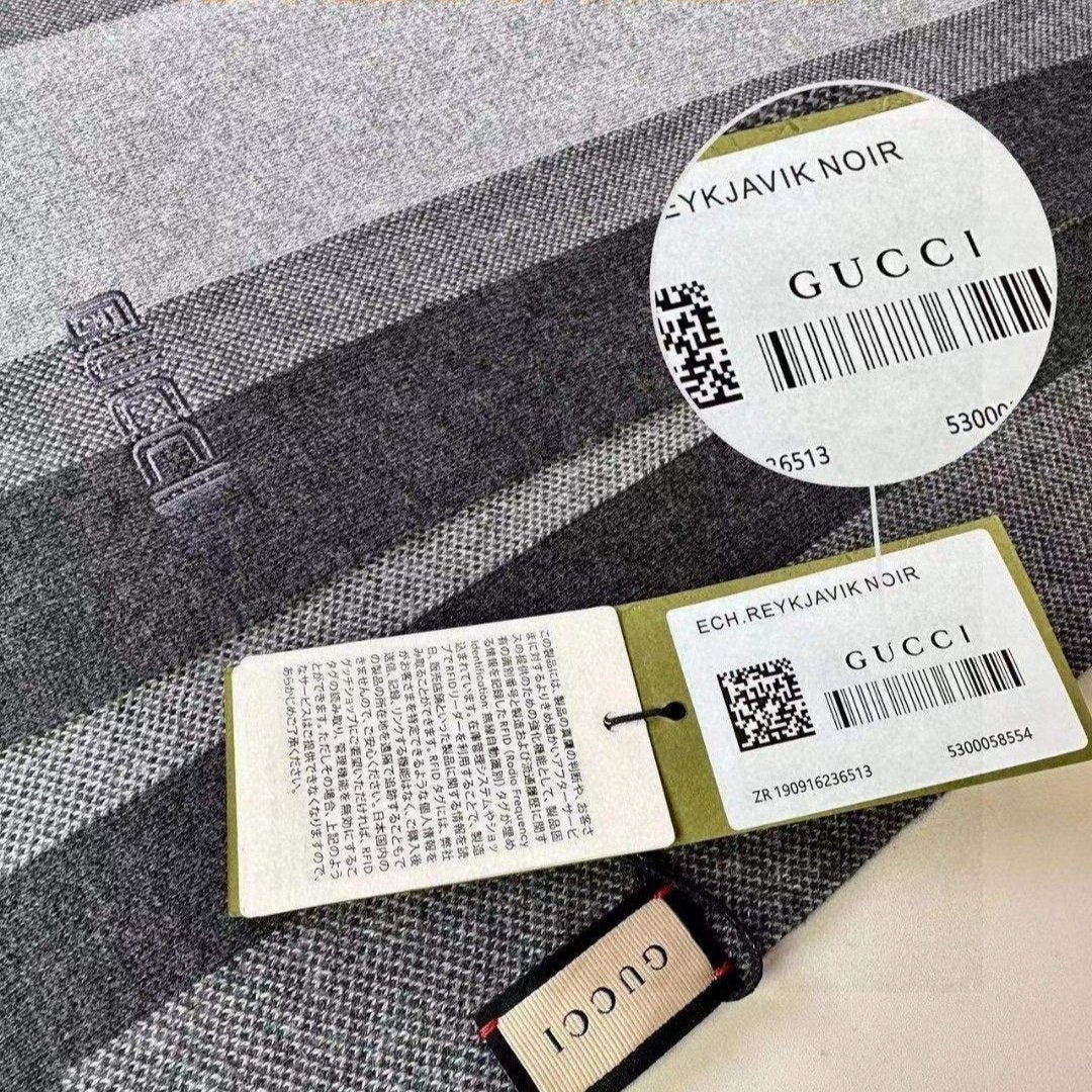 GUCCI SCARF 180 CM IN BLACK MIX LIGHT GRAY CASHMERE 398447