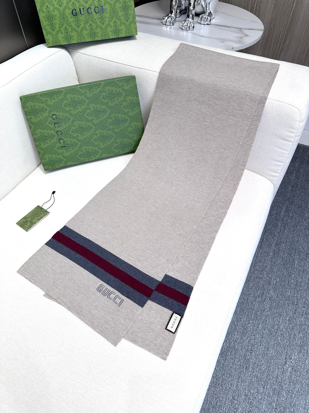 GUCCI SCARF 180 CM IN HARBOR GRAY CASHMERE 398452