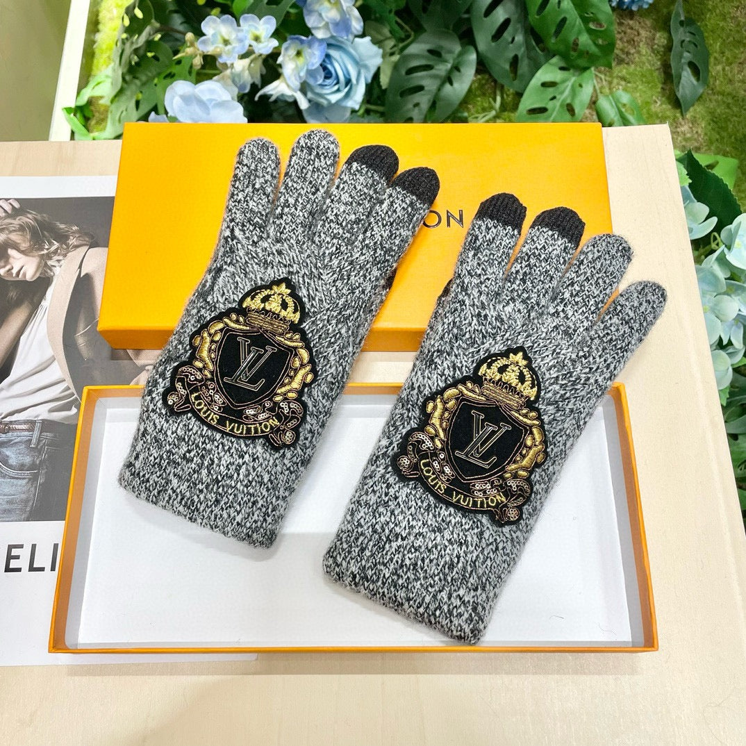 LOUIS VUITTON TOUCHSCREEN GLOVES IN STEEL GRAY WOOL 454594