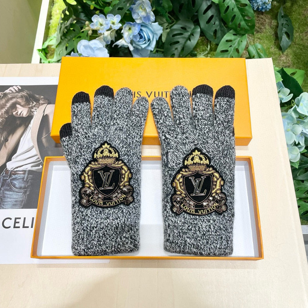 LOUIS VUITTON TOUCHSCREEN GLOVES IN STEEL GRAY WOOL 454594