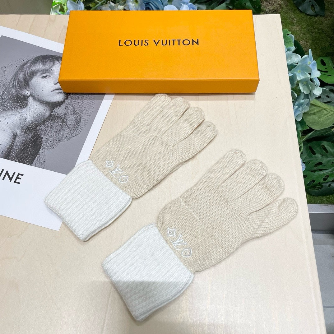 LOUIS VUITTON GLOVES IN BEIGE CREAM MIX WHITE WOOL 458547