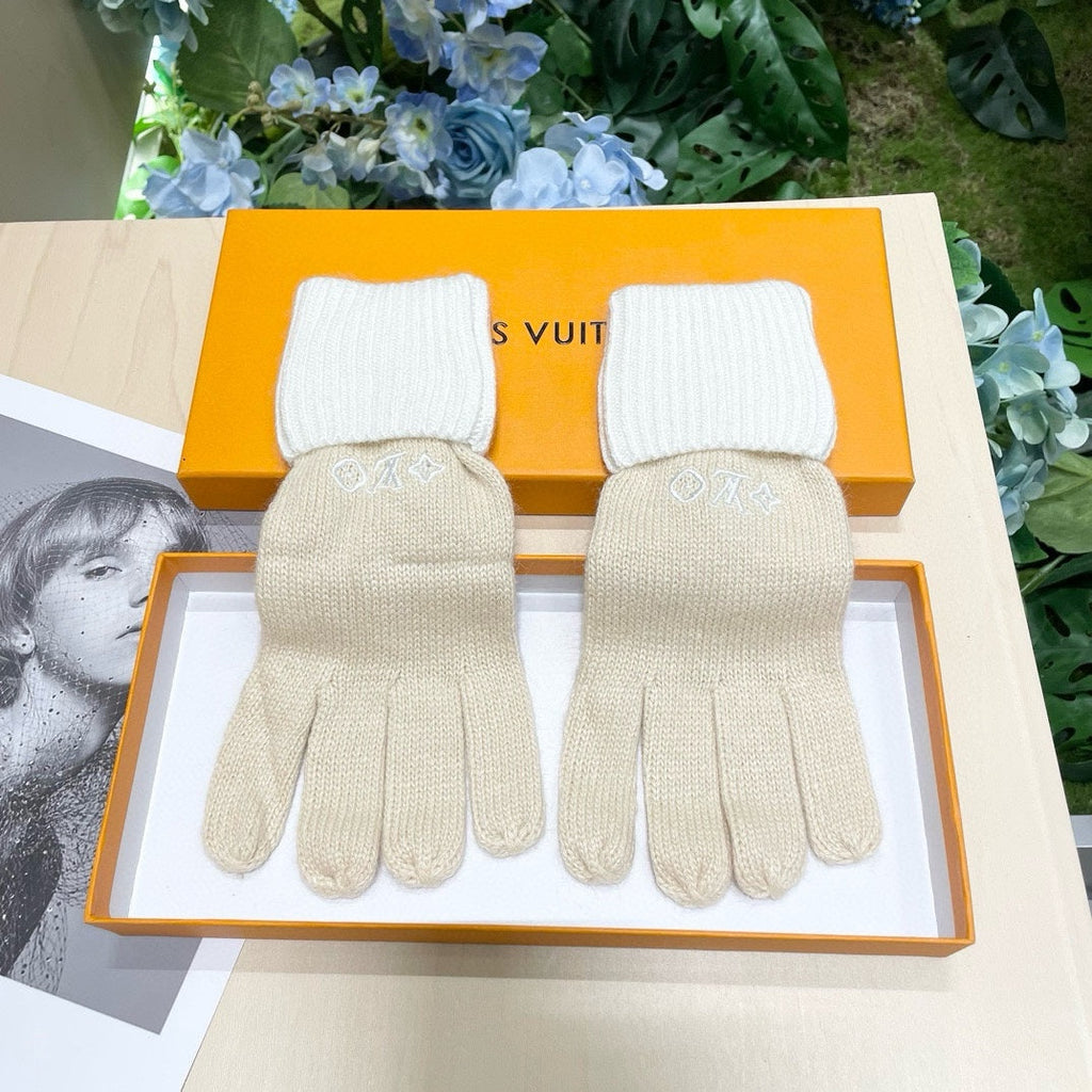 LOUIS VUITTON GLOVES IN BEIGE CREAM MIX WHITE WOOL 458547