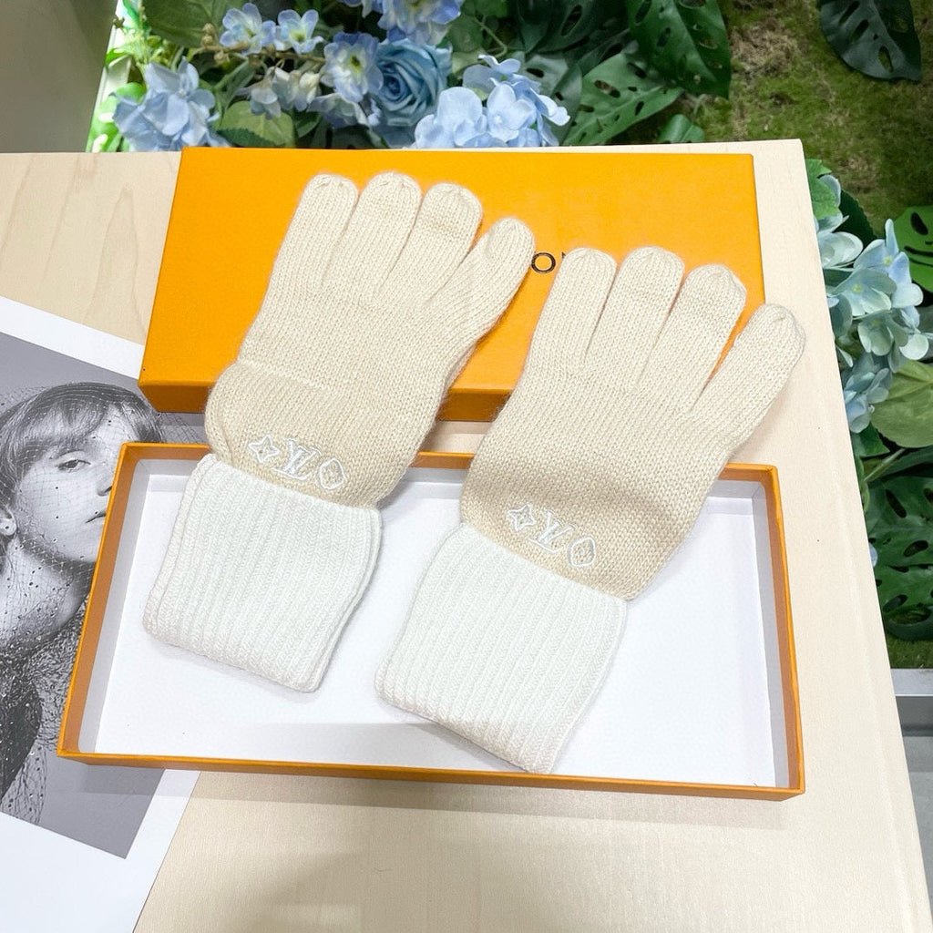 LOUIS VUITTON GLOVES IN BEIGE CREAM MIX WHITE WOOL 458547