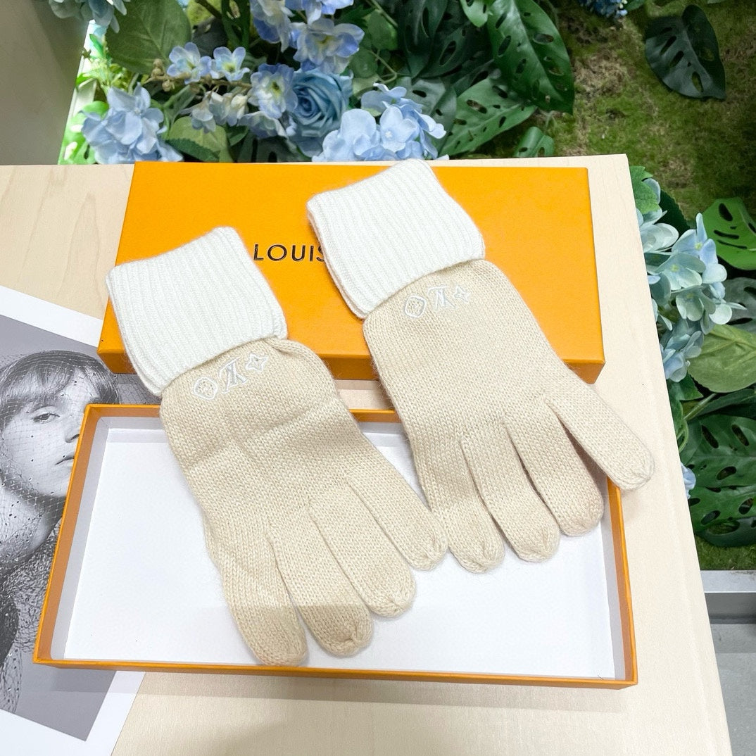 LOUIS VUITTON GLOVES IN BEIGE CREAM MIX WHITE WOOL 458547