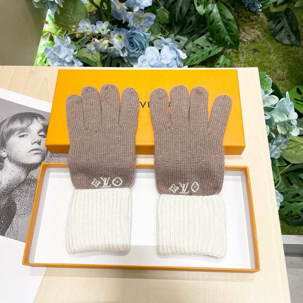 LOUIS VUITTON GLOVES IN LIGHT BROWN MIX WHITE WOOL 458549