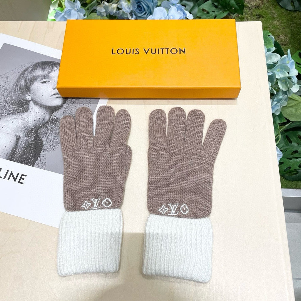 LOUIS VUITTON GLOVES IN LIGHT BROWN MIX WHITE WOOL 458549