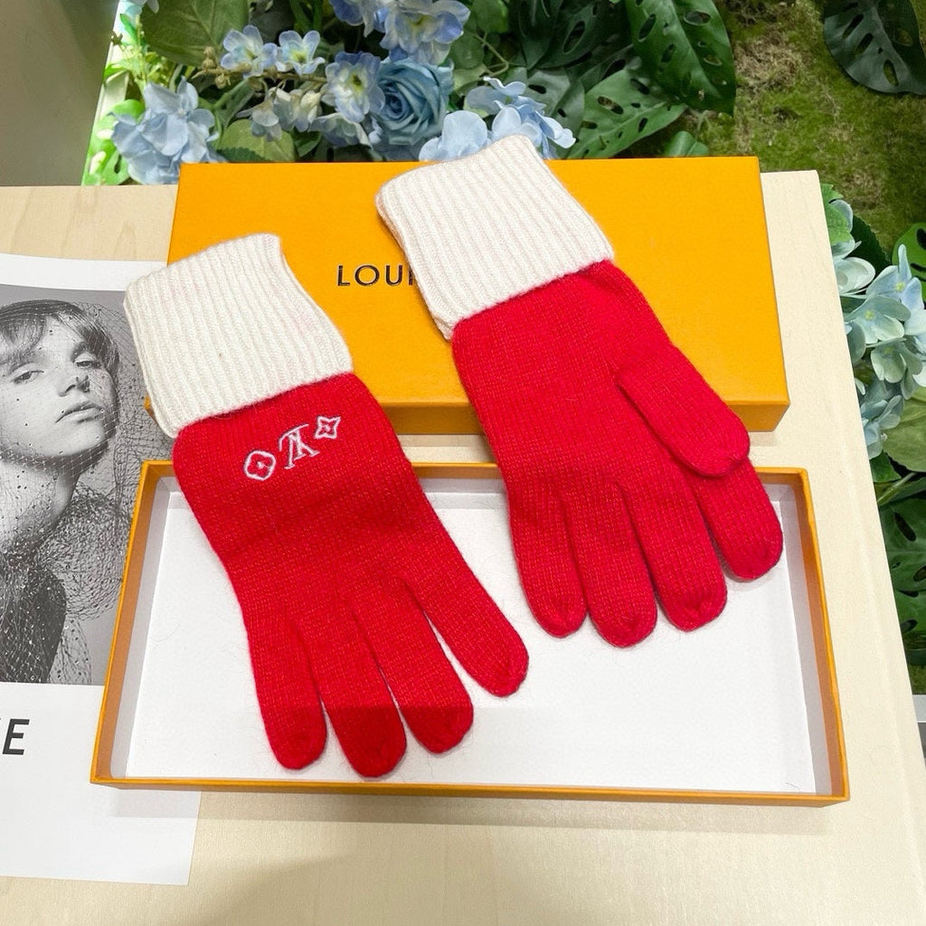 LOUIS VUITTON GLOVES IN CHERRY RED MIX WHITE WOOL 458551