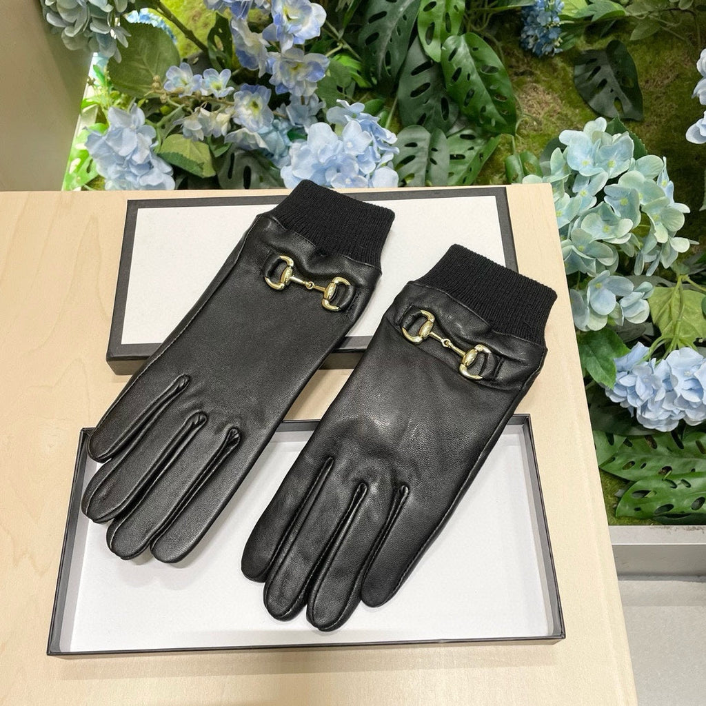 GUCCI HORSEBIT GLOVES IN BLACK LAMBSKIN MIX WOOL 464975