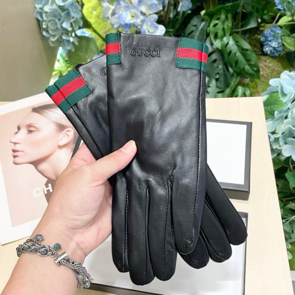 GUCCI TOUCHSCREEN GLOVES WITH WEB IN BLACK SHEEPSKIN 464982
