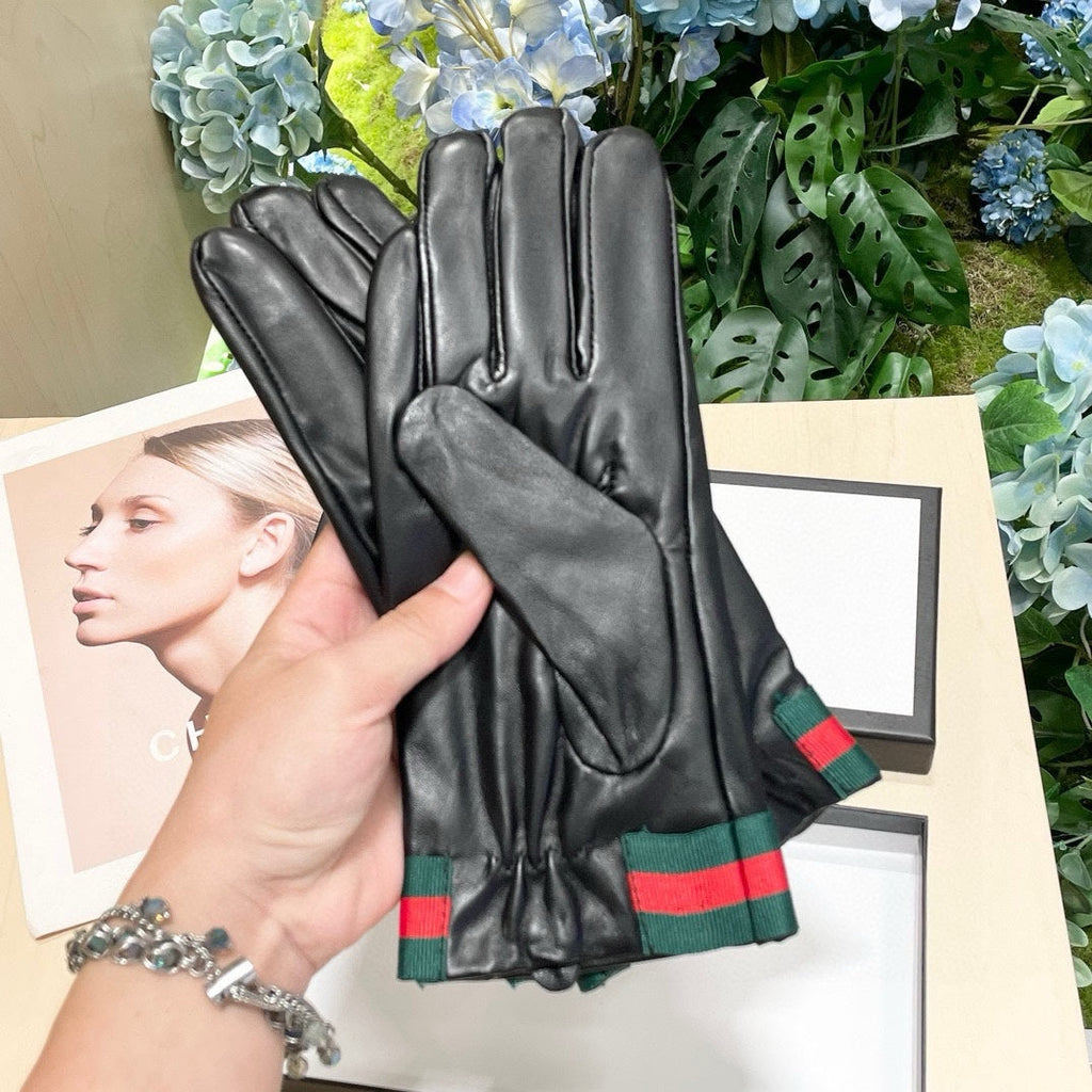 GUCCI TOUCHSCREEN GLOVES WITH WEB IN BLACK SHEEPSKIN 464982