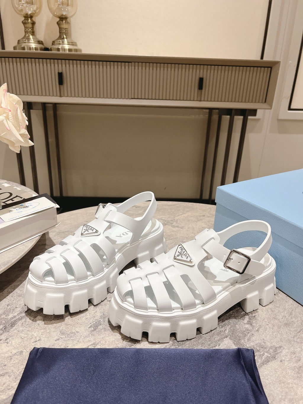 PRADA Pra Rubber Monolith Sandals White