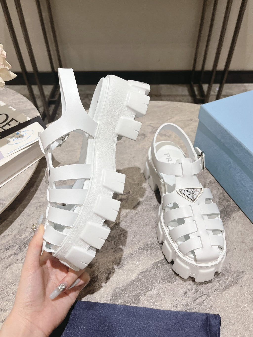 PRADA Pra Rubber Monolith Sandals White