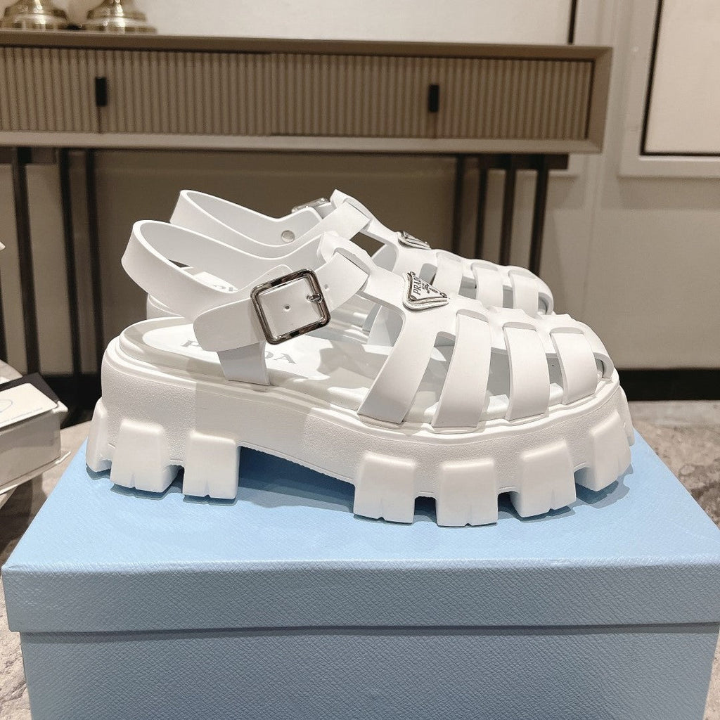 PRADA Pra Rubber Monolith Sandals White