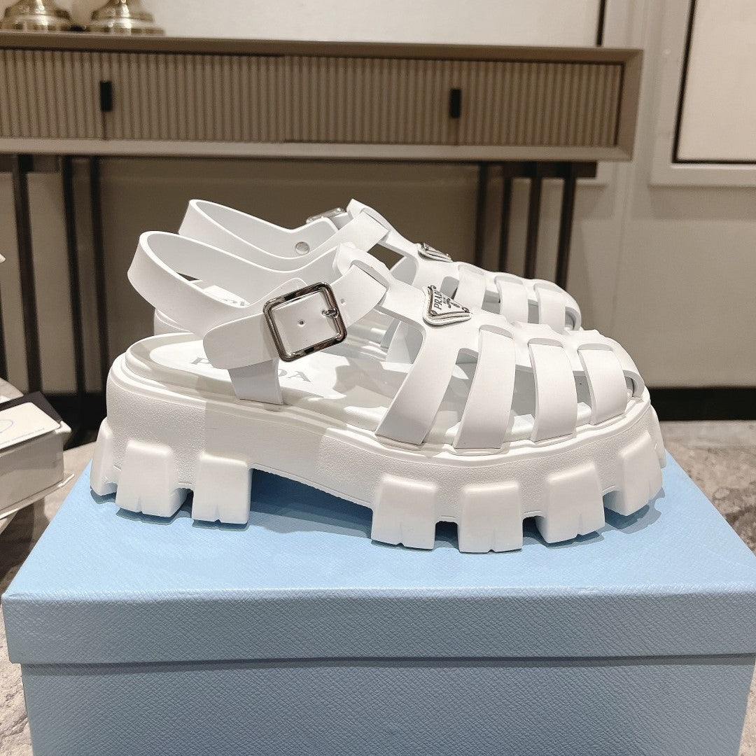 PRADA Pra Rubber Monolith Sandals White