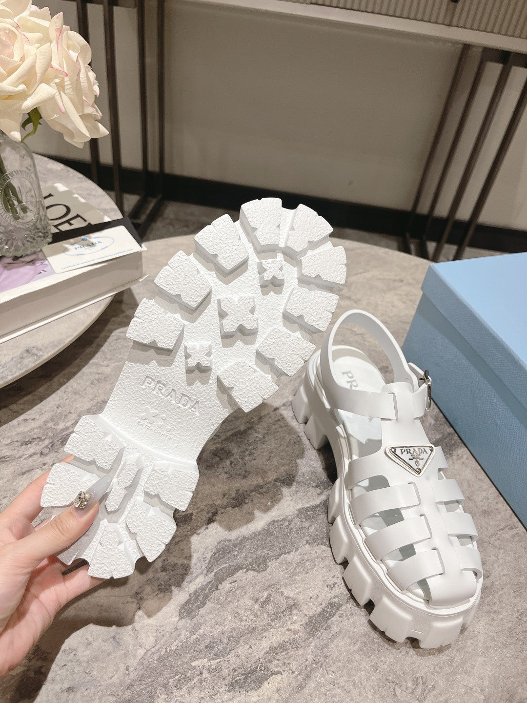 PRADA Pra Rubber Monolith Sandals White