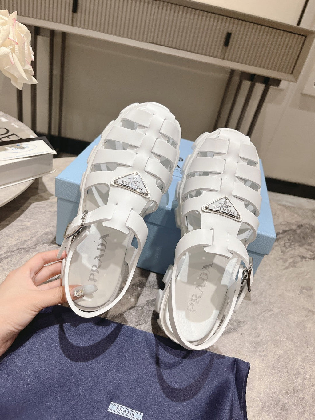 PRADA Pra Rubber Monolith Sandals White