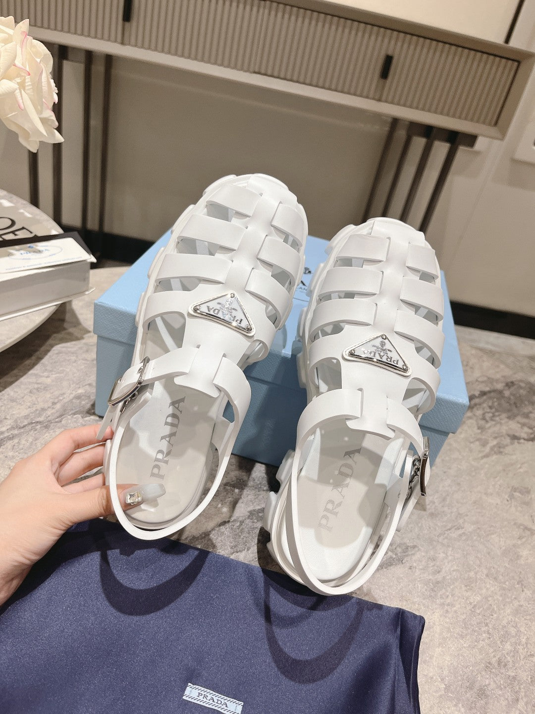PRADA Pra Rubber Monolith Sandals White