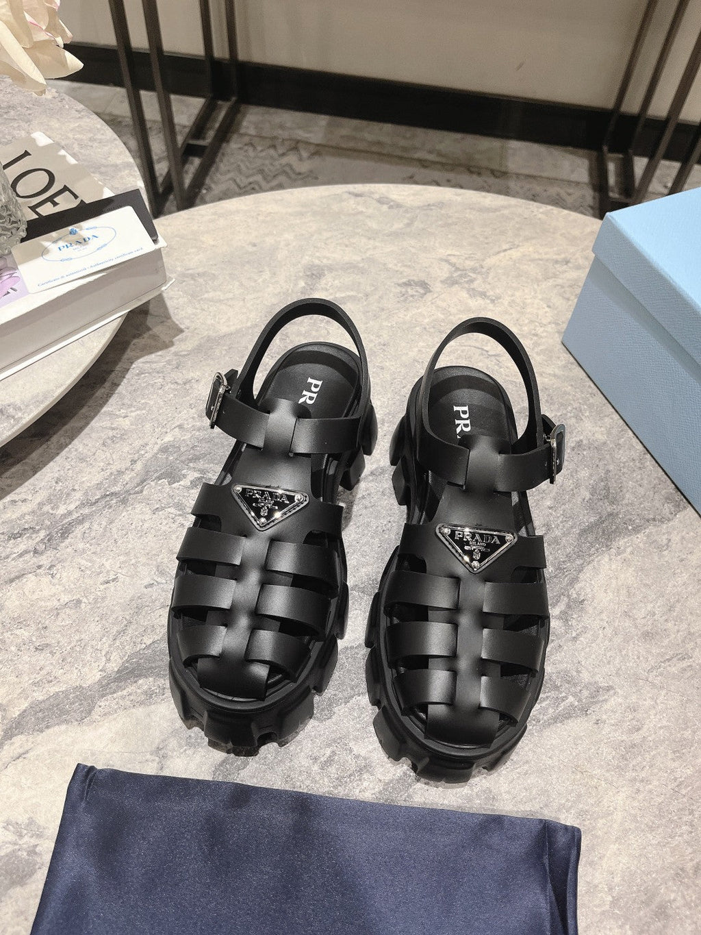PRADA Pra Rubber Monolith Sandals Black