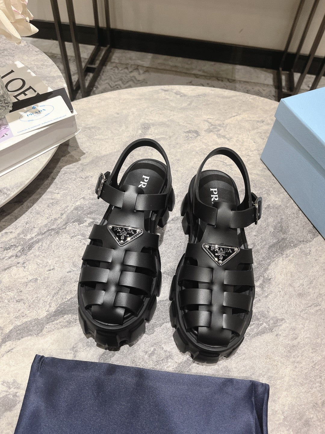 PRADA Pra Rubber Monolith Sandals Black