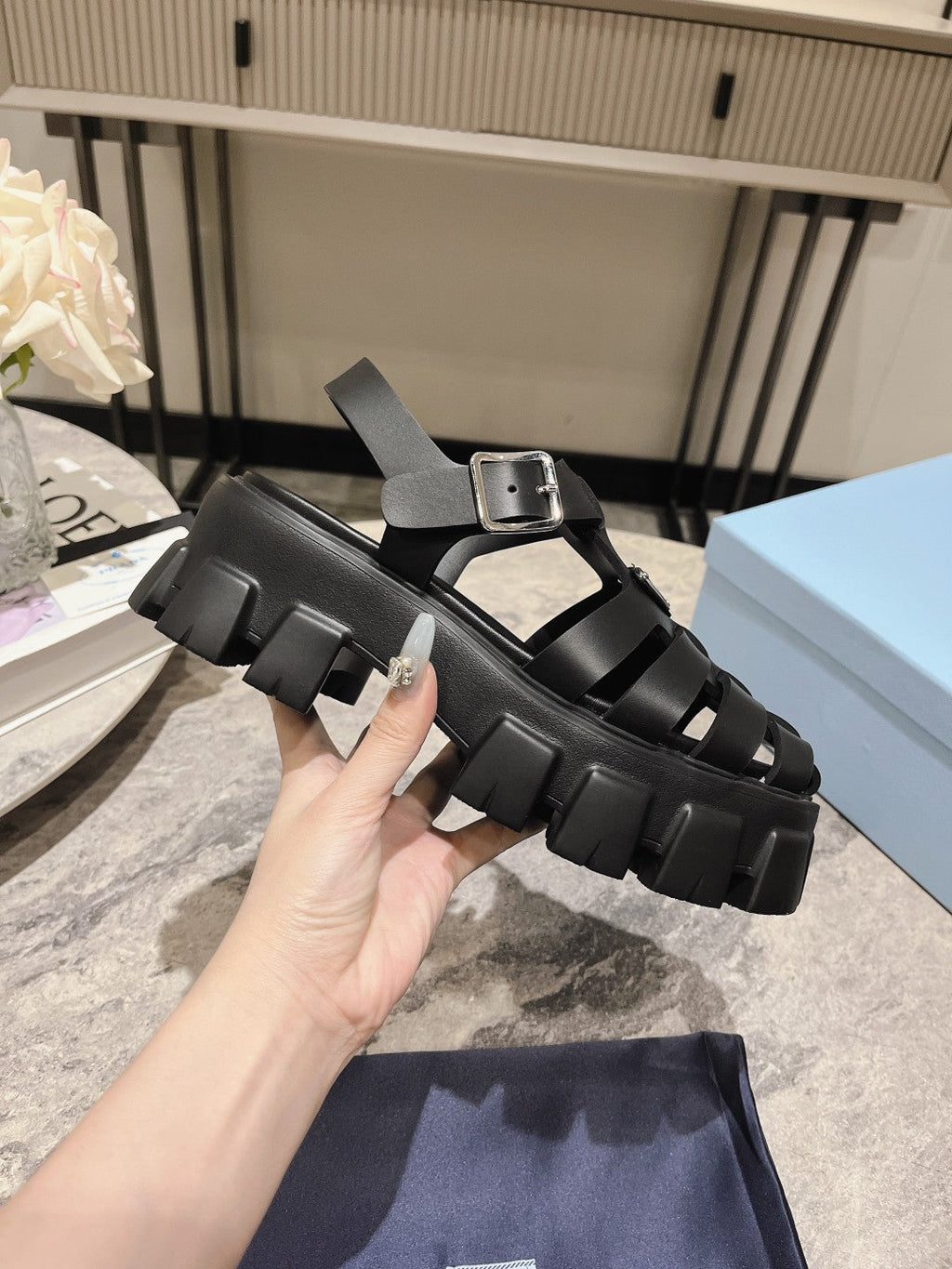 PRADA Pra Rubber Monolith Sandals Black