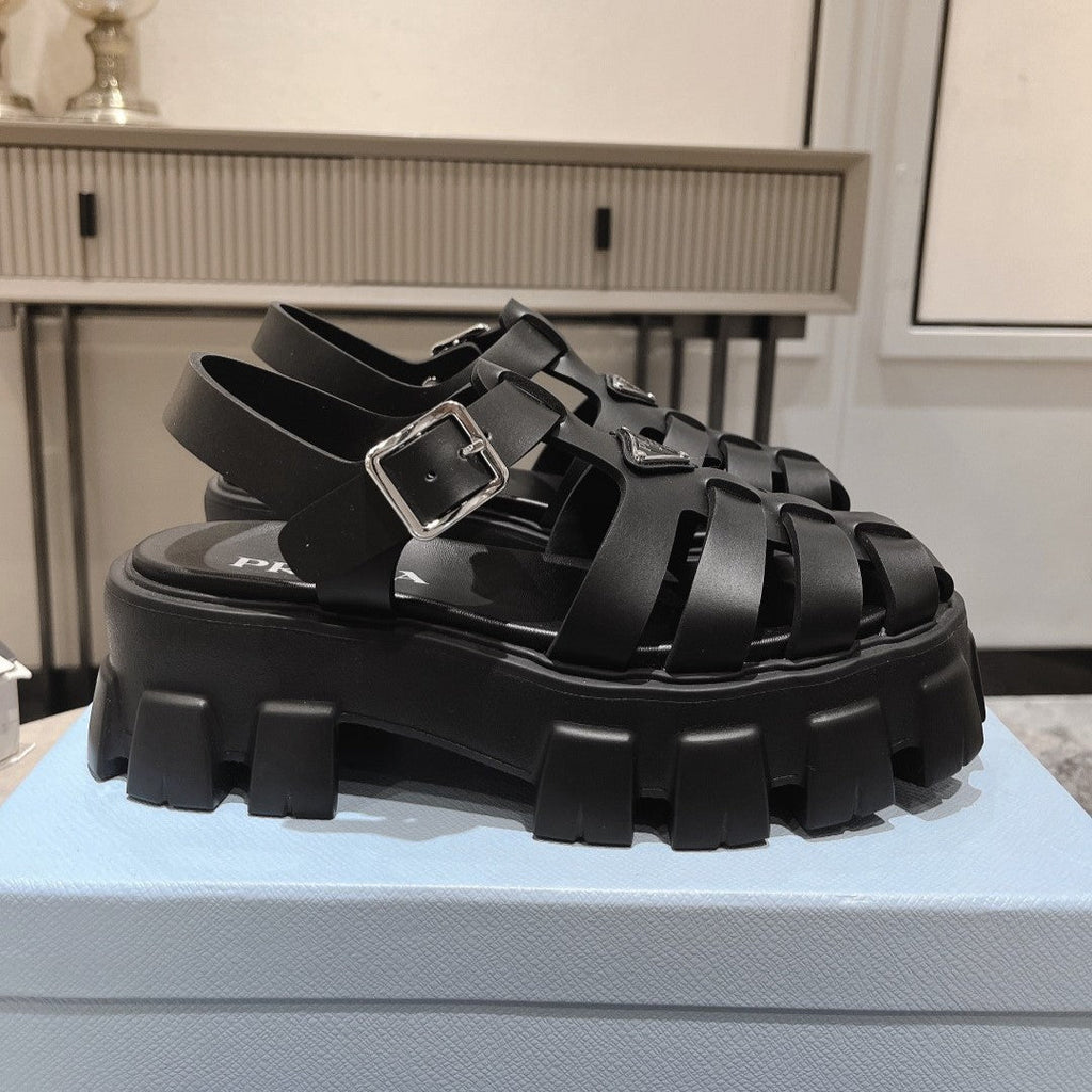 PRADA Pra Rubber Monolith Sandals Black