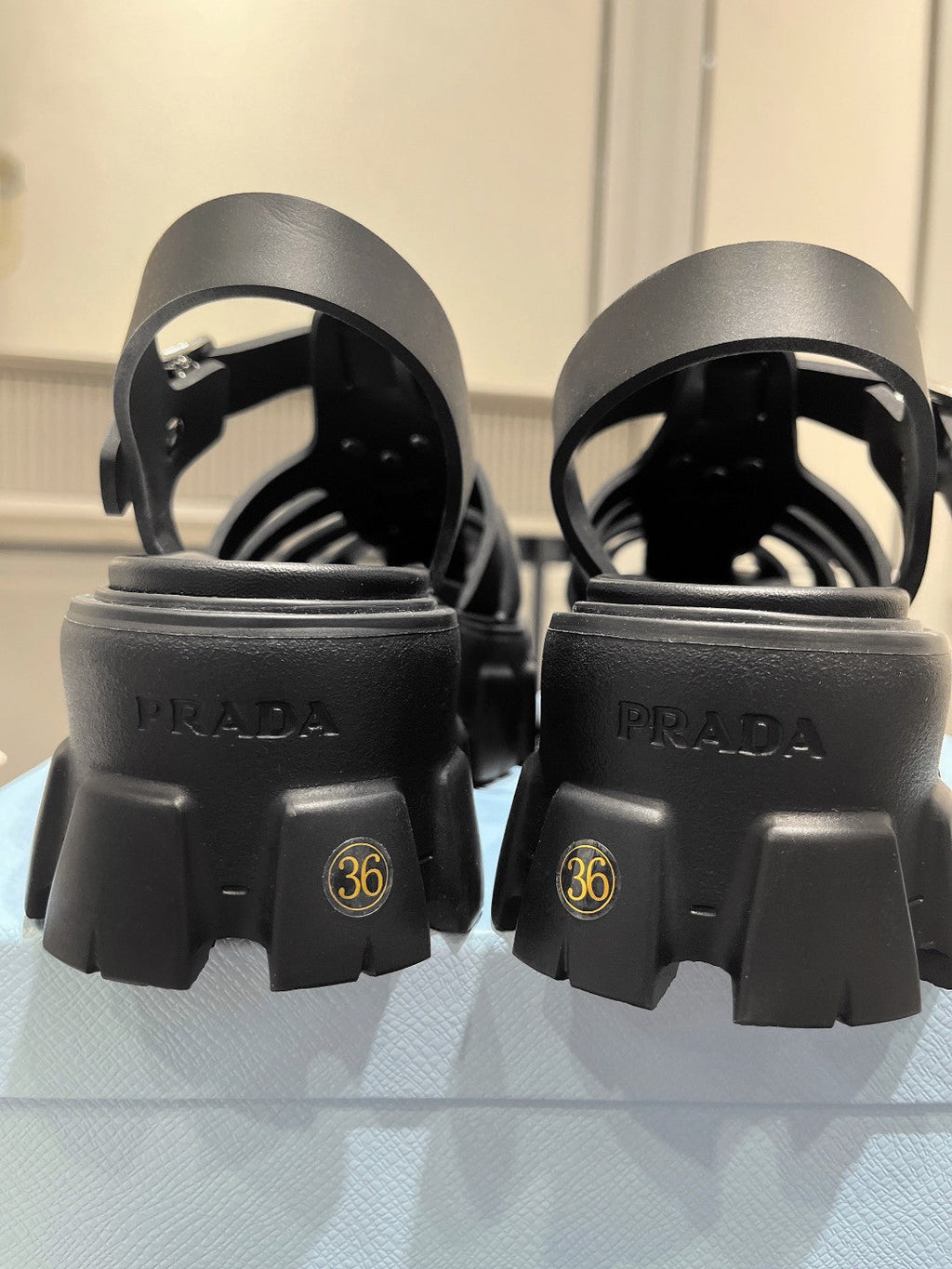 PRADA Pra Rubber Monolith Sandals Black