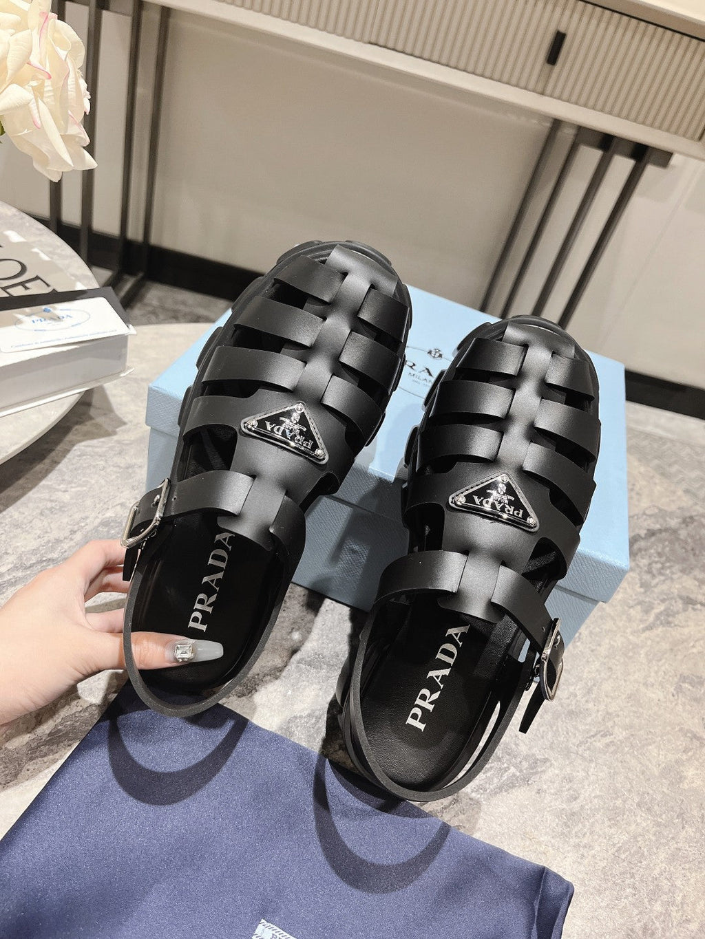 PRADA Pra Rubber Monolith Sandals Black